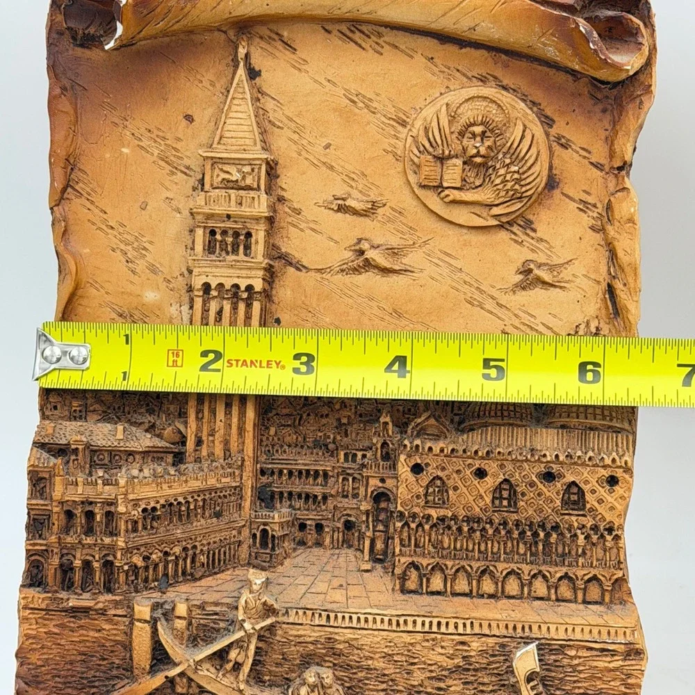 Vintage Paris Venice 3D‎ Relief Scroll Wall Plaques Set of 2 European Landmarks